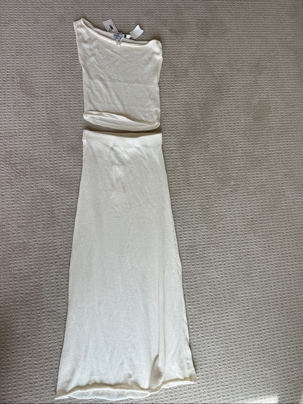 SNDYS Cali Maxi top & skirt in off white White One-Shoulder Knit Maxi Skirt - Picture 7 of 7